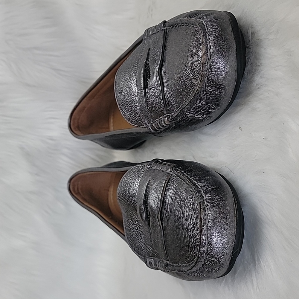 COACH Penny Metallic Gunmetal Pebble Leather Preppy Classic Penny Loafers‎ 9.5 - Picture 3 of 11